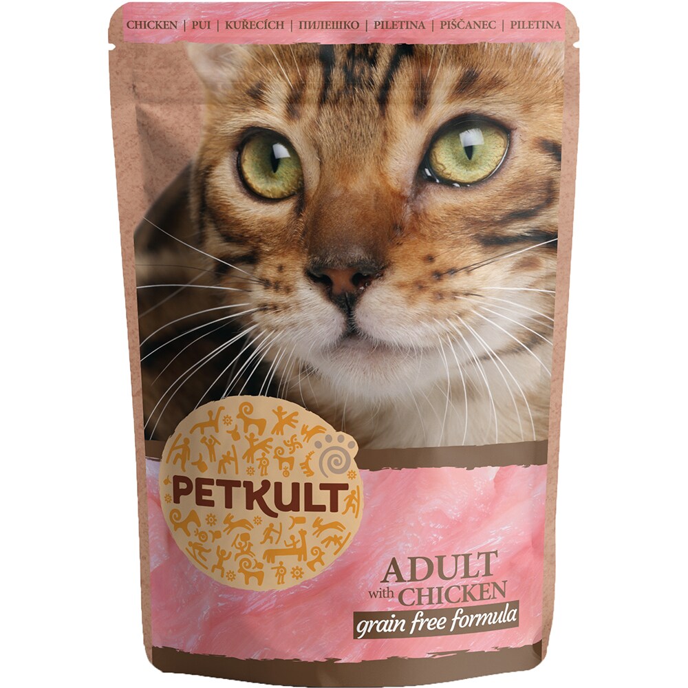 Hrana umeda pentru pisici PETKULT, Adult, Pui, 10 x 100 g