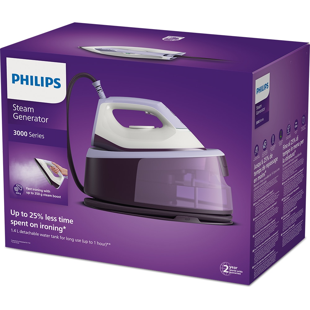 Statie de calcat PHILIPS Seria 3000 PSG3000/30, 2400W, 350g/min, 1.4l, talpa ceramica, alb-mov