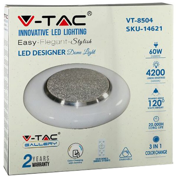 Plafoniera LED V-TAC 14621, 60W, 4200lm, lumina variabila, alb