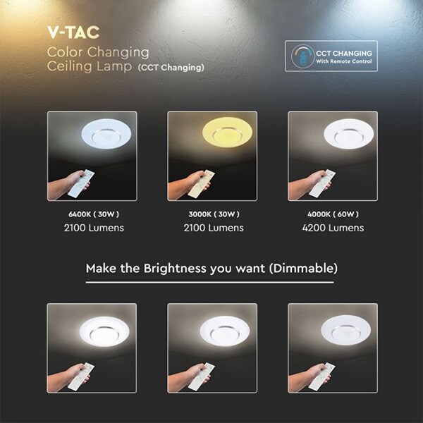Plafoniera LED V-TAC 14621, 60W, 4200lm, lumina variabila, alb