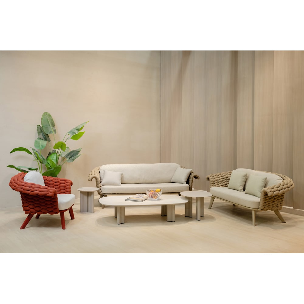 Canapea terasa LIVINTWIST Scroll, aluminiu, 179 x 90 x 79 cm, bej