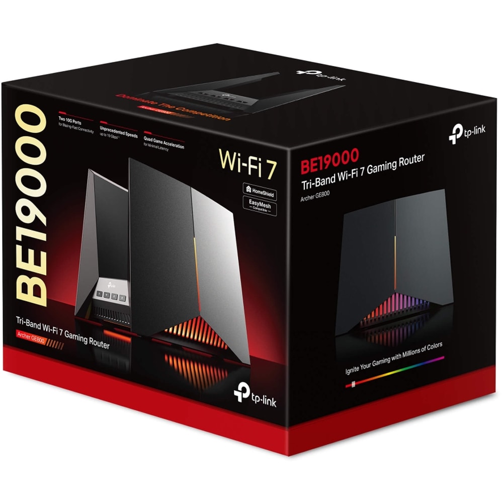 Router Wireless Gigabit TP-LINK Archer GE800 BE19000, Wi-Fi 7, Tri-Band 1376 + 5760 + 11520 Mbps, negru
