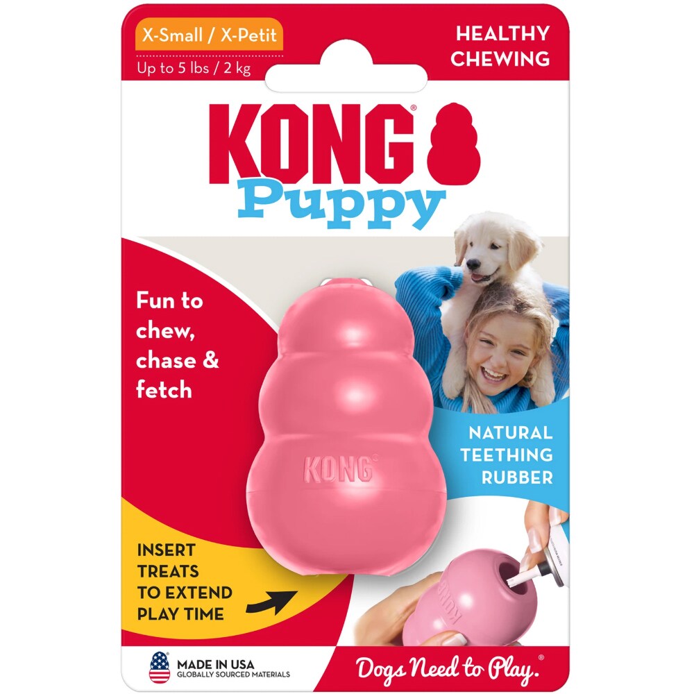 Jucarie dentitie pentru caini KONG Puppy S KP3E, cauciuc, roz