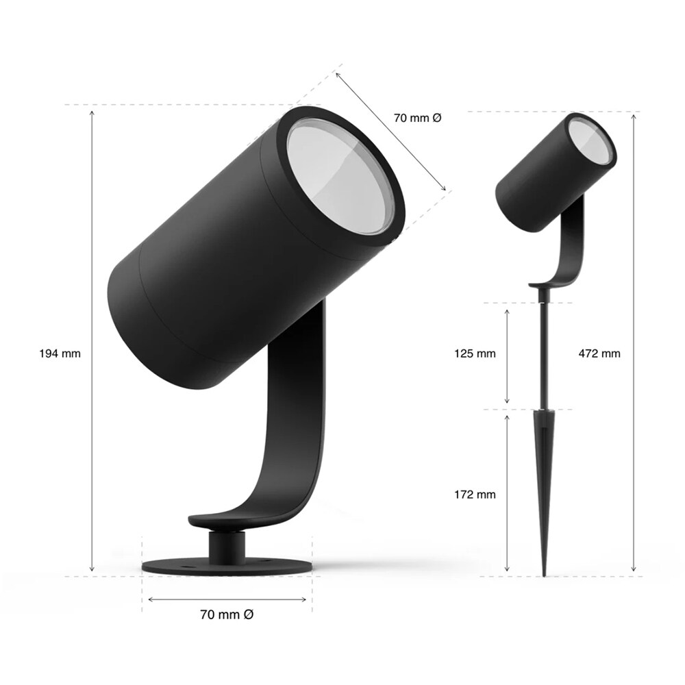 Spot LED RGB PHILIPS HUE Lily, 8W, 590lm, IP65, negru