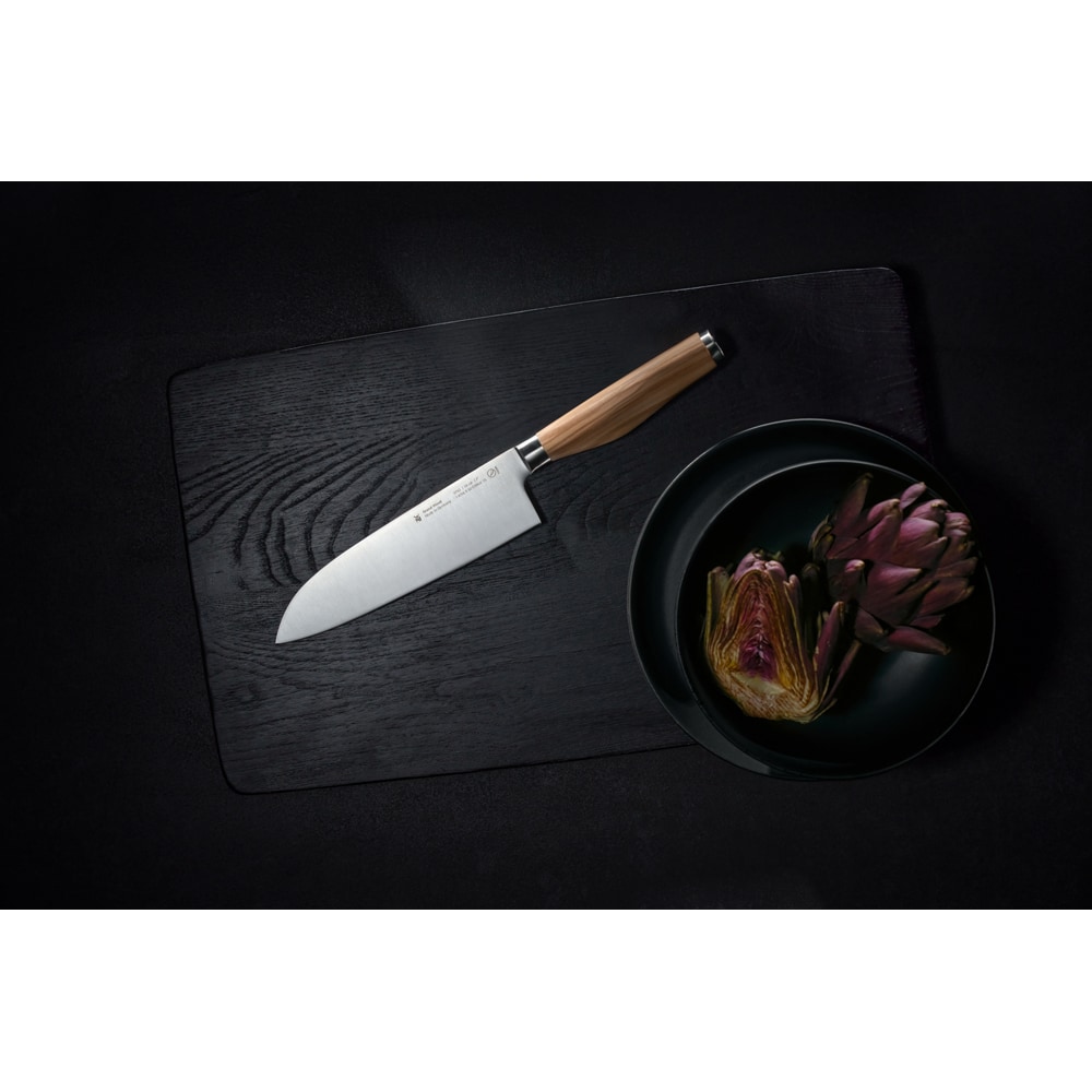 Cutit santoku WMF Grand Wood 1897636032, 18cm, otel, maro