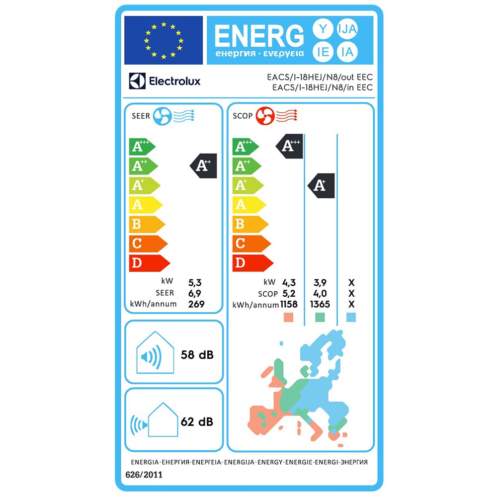 Aer conditionat ELECTROLUX EACS/I-18HEJ, 18000 BTU, A+++/A++, Wi-Fi, Functie Incalzire, Inverter, alb