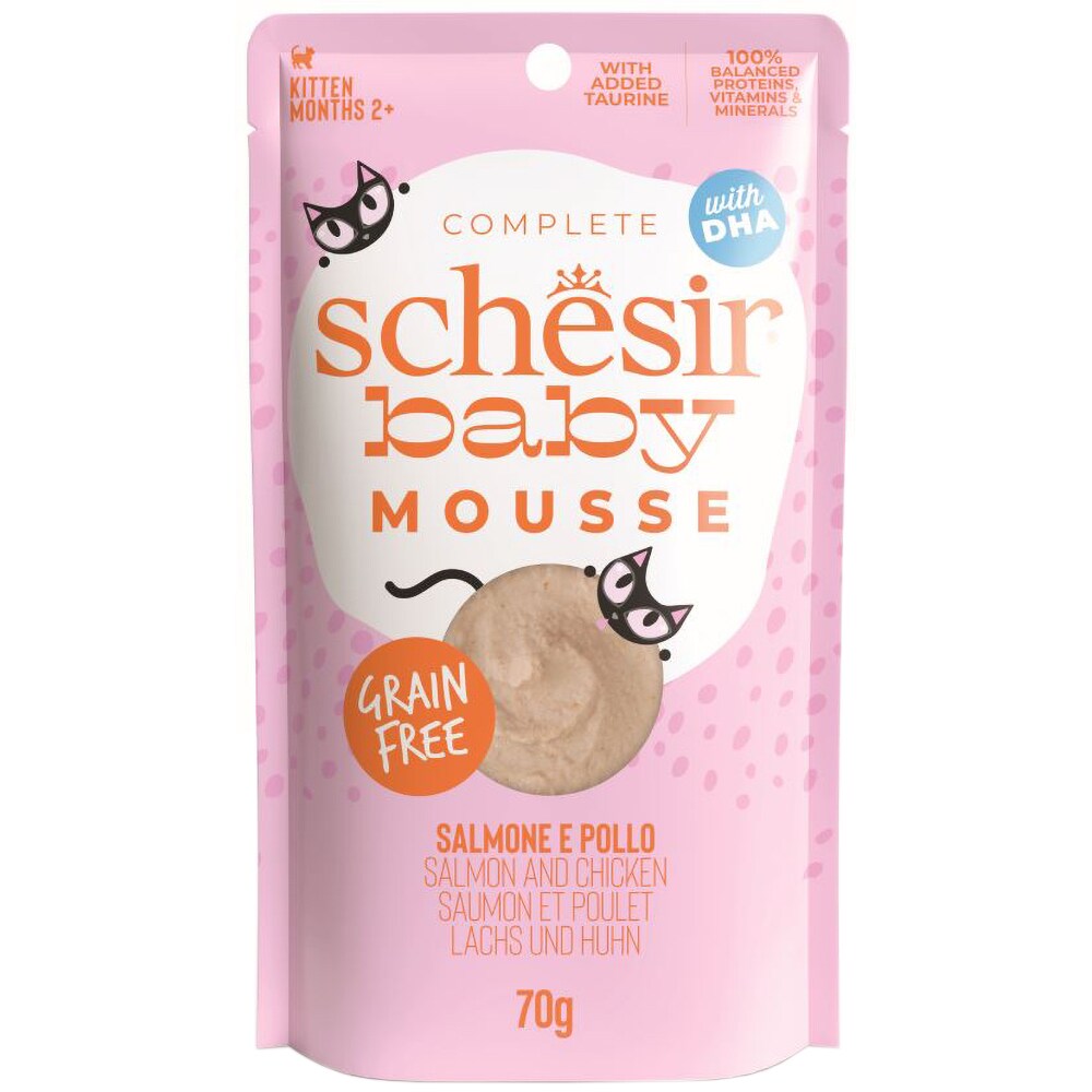 Hrana umeda pentru pisici SCHESIR Baby Mousse, Junior, Somon, 12 x 70 g