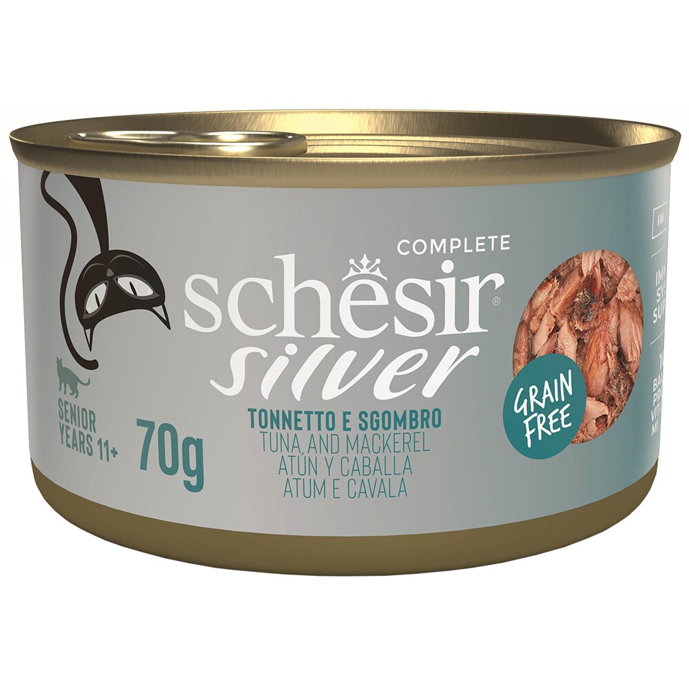 Hrana umeda pentru pisici SCHESIR Silver, Senior, Ton, 12 x 70 g