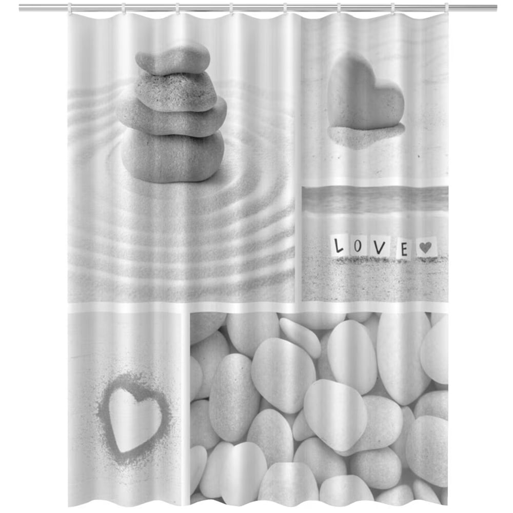 Perdea dus FRANDIS 195555, poliester, 180 x 200 cm, model Gris Coeur Galet, alb-gri