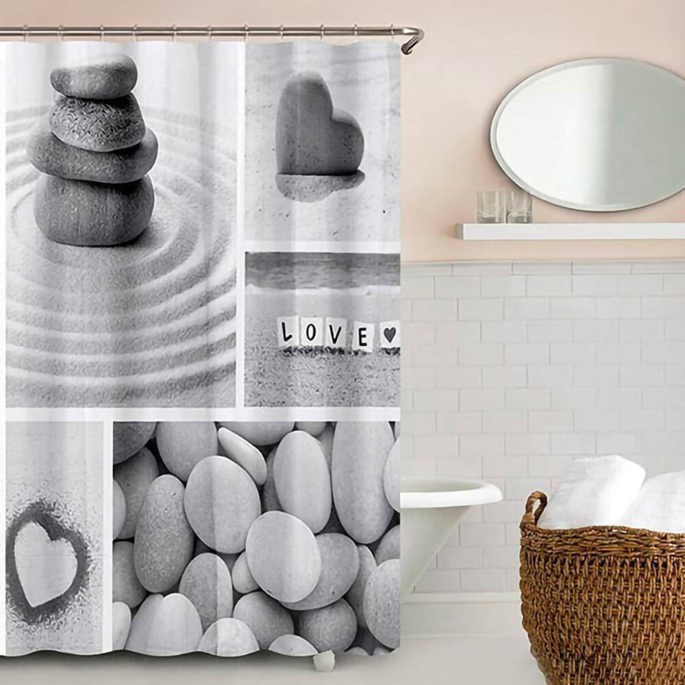 Perdea dus FRANDIS 195555, poliester, 180 x 200 cm, model Gris Coeur Galet, alb-gri