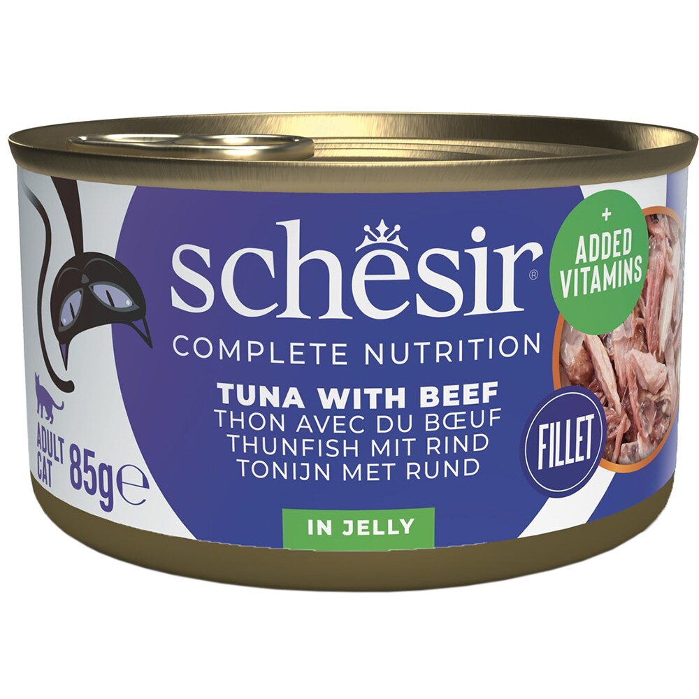 Hrana umeda pentru pisici SCHESIR, Adult, Ton si Vita in aspic, 85 g