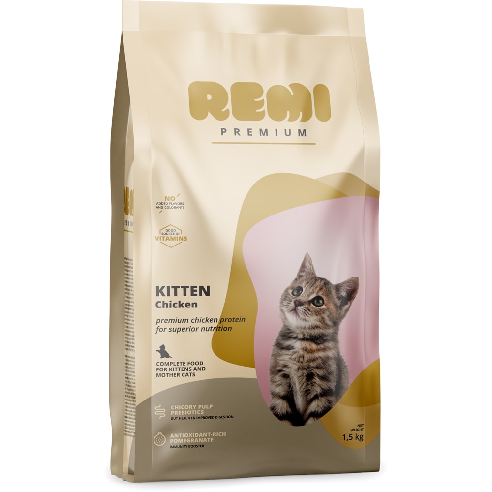 Hrana uscata pentru pisici REMI PREMIUM, Junior, Pui, 1.5 kg