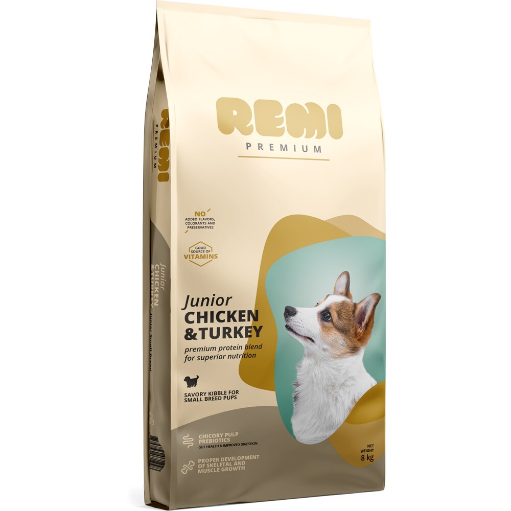 Hrana uscata pentru caini REMI PREMIUM, Small, Junior, Curcan, 8 kg