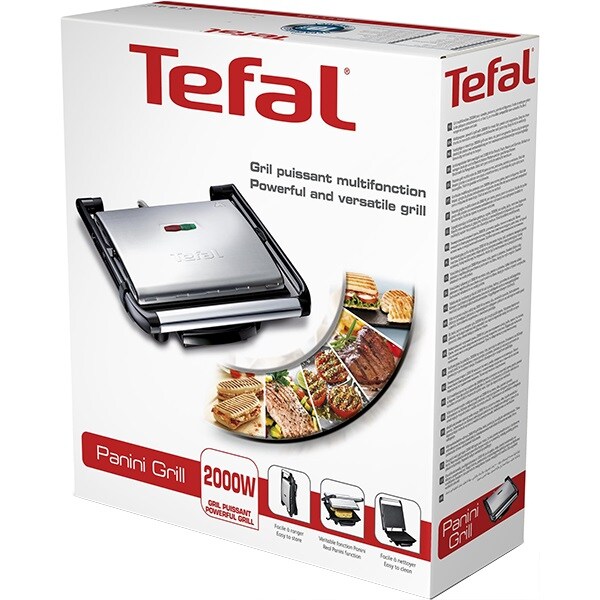 Gratar electric multifunctional TEFAL Inicio Grill GC241D38, 2000W, functie panini, argintiu-negru