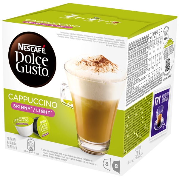 Capsule cafea NESCAFE Skinny Cappuccino, compatibile Dolce Gusto, 8 capsule cafea + 8 capsule lapte, 161.6g