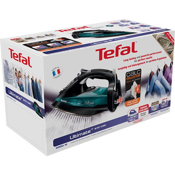 Fier de calcat TEFAL Ultimate FV9785E0, 3000W, 230g/min, 350ml, talpa Durilium AirGlide Autoclean, verde-negru