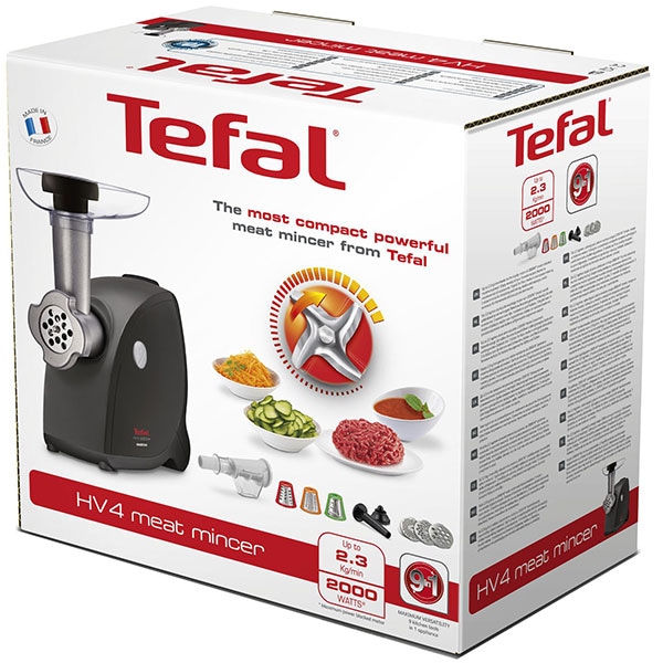 Masina de tocat carne TEFAL NE448838, 2.3kg/min, 2000W, accesoriu carnati/suc de rosii/kebbe, negru