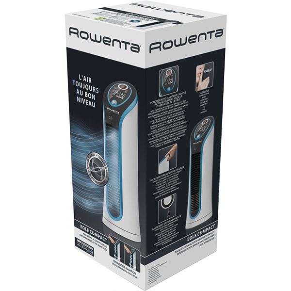 Ventilator turn ROWENTA Eole Compact VU6210F0, ecran LED, 3 trepte viteza, 30W, alb-negru