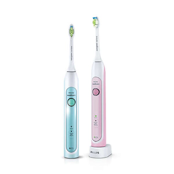 Set 2 Periute de dinti electrice PHILIPS Sonicare HealthyWhite HX6762/35, 2 programe, 62000, 2 capete, roz/verde