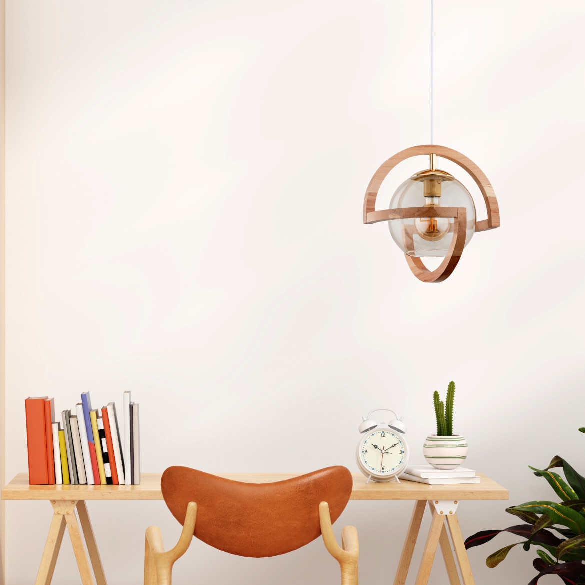 Lustra tip pendul, Lemn natur, 60 W, 1 x E27  Cabrio