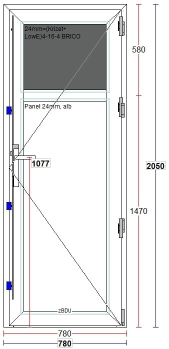 Usa exterior FENSTERWELT, cu geam, 4 camere, 1/3, dreapta, PVC, 78 x 205 cm, alb