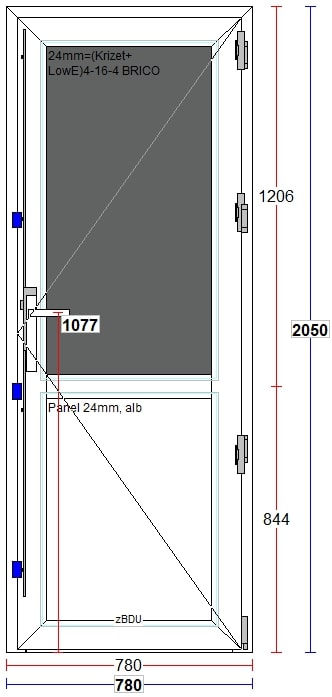 Usa exterior FENSTERWELT, cu geam, 4 camere, 2/3, dreapta, PVC, 78 x 205 cm, alb
