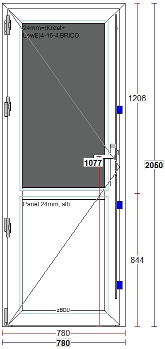 Usa exterior FENSTERWELT, cu geam, 4 camere, 2/3, stanga, PVC, 78 x 205 cm, alb