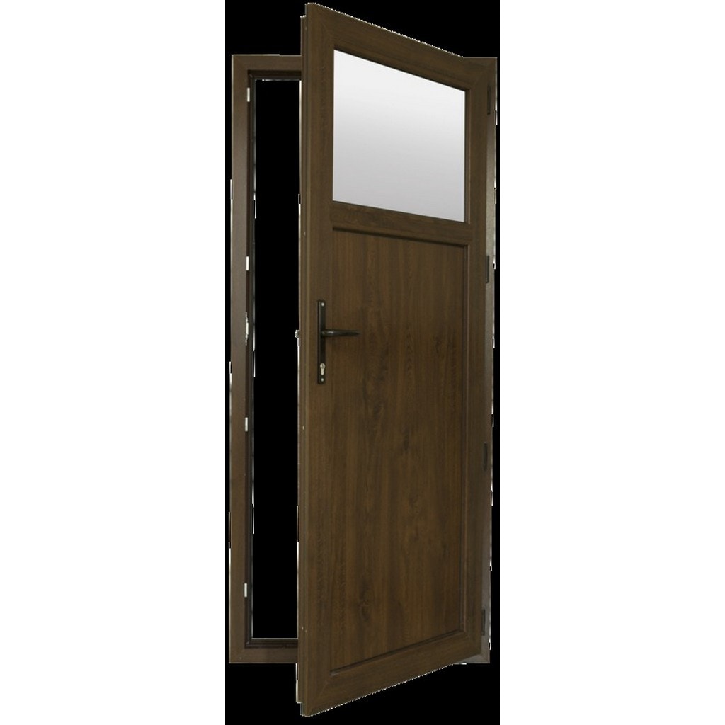 Usa exterior FENSTERWELT, cu geam, 6 camere, dreapta, PVC, 88 x 205 cm, nuc