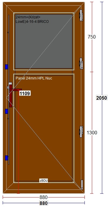 Usa exterior FENSTERWELT, cu geam, 6 camere, dreapta, PVC, 88 x 205 cm, nuc