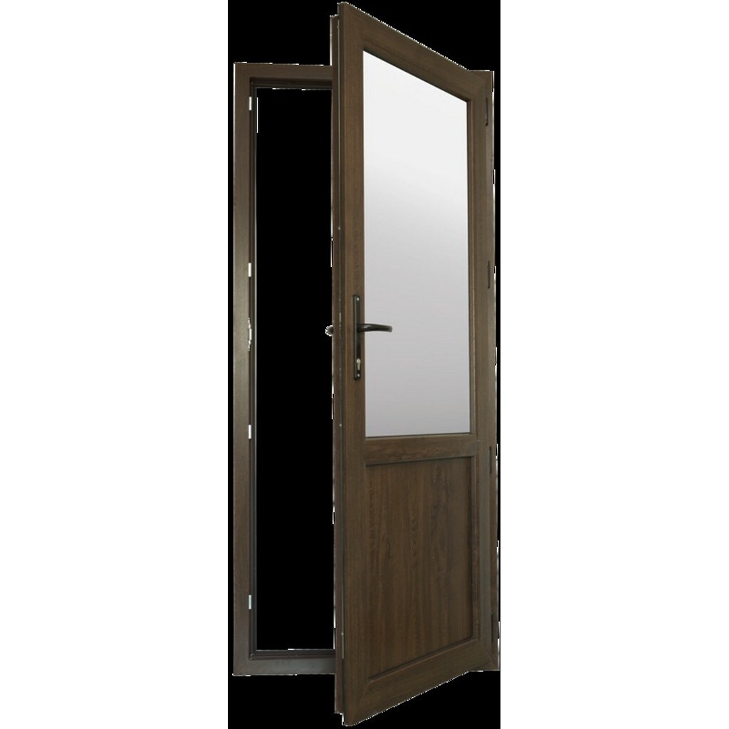 Usa exterior FENSTERWELT, cu geam, 6 camere, dreapta, PVC, 88 x 205 cm, nuc