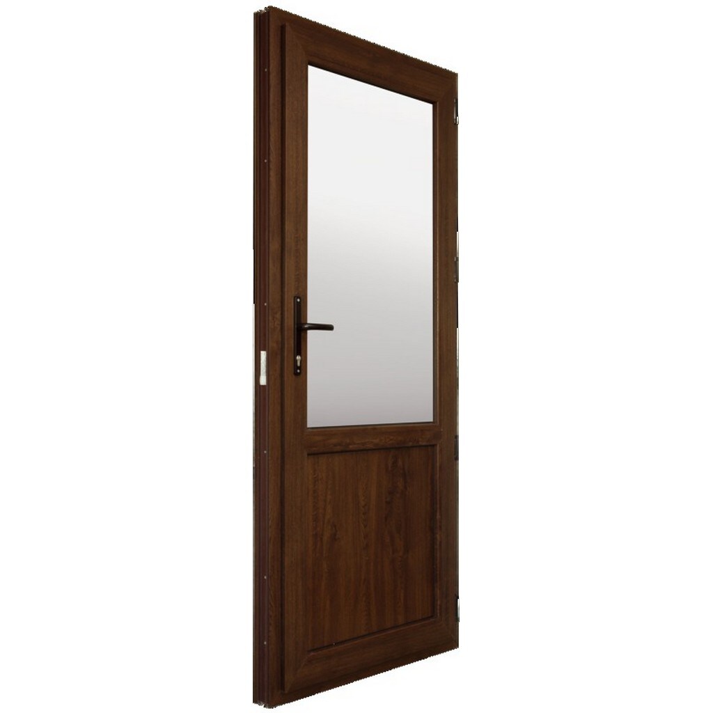 Usa exterior FENSTERWELT, cu geam, 6 camere, dreapta, PVC, 88 x 205 cm, nuc