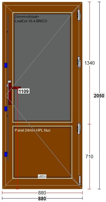 Usa exterior FENSTERWELT, cu geam, 6 camere, dreapta, PVC, 88 x 205 cm, nuc