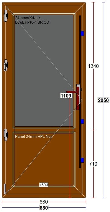 Usa exterior FENSTERWELT, cu geam, 6 camere, stanga, PVC, 88 x 205 cm, nuc