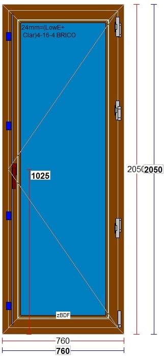 Usa exterior FENSTERWELT, cu geam, 6 camere, dreapta, PVC, 76 x 205 cm, nuc