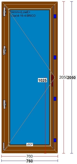 Usa exterior FENSTERWELT, cu geam, 6 camere, stanga, PVC, 76 x 205 cm, nuc