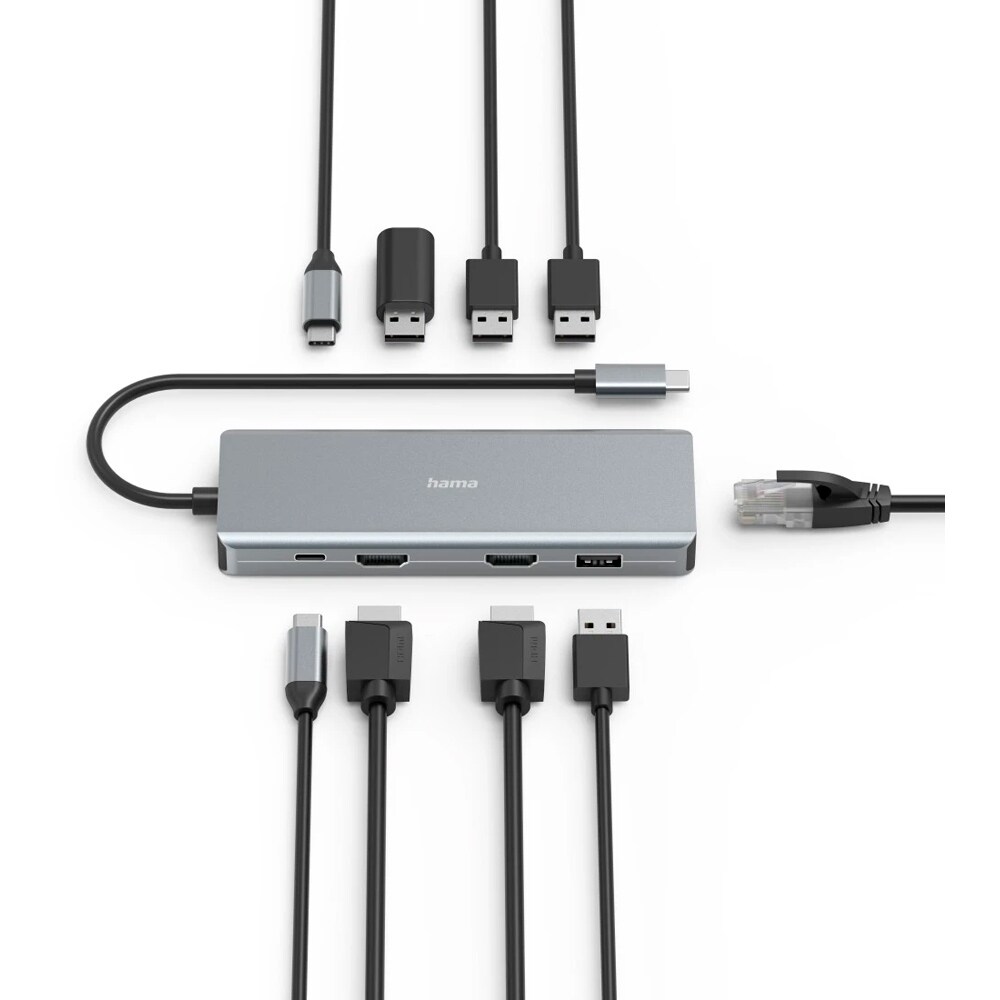 Hub USB Type-C HAMA 200142, USB 3.2, USB-C, USB-A, Ethernet, HDMI, gri