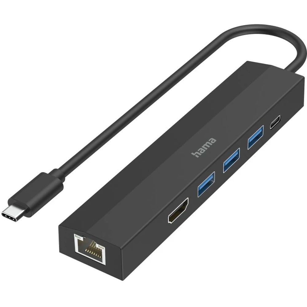 Hub USB Type-C HAMA 200144, USB 3.2, USB-C, HDMI, Ethernet, negru