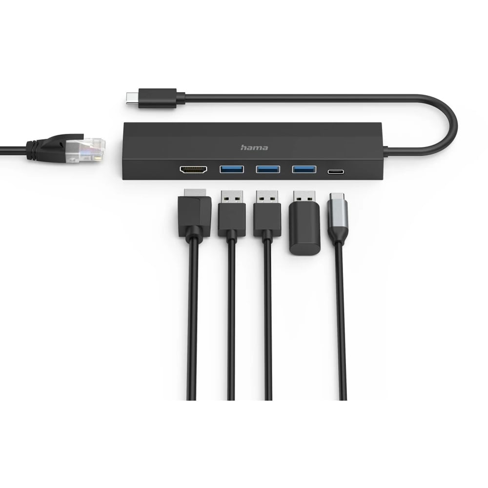 Hub USB Type-C HAMA 200144, USB 3.2, USB-C, HDMI, Ethernet, negru