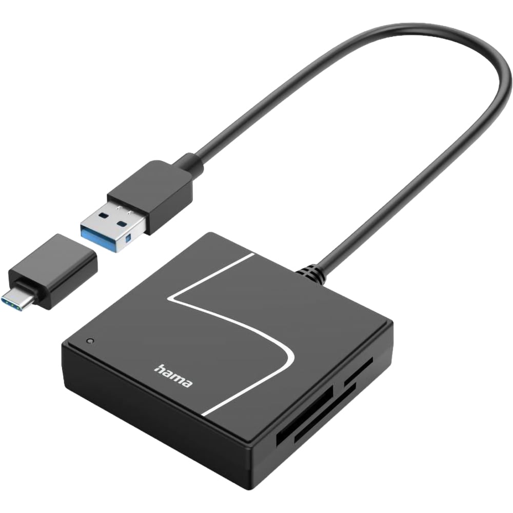 Cititor de carduri HAMA 200148, USB-A 3.2 Gen1, adaptor USB-C, SD/microSD, negru