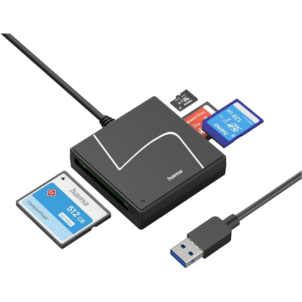 Cititor de carduri HAMA 200148, USB-A 3.2 Gen1, adaptor USB-C, SD/microSD, negru