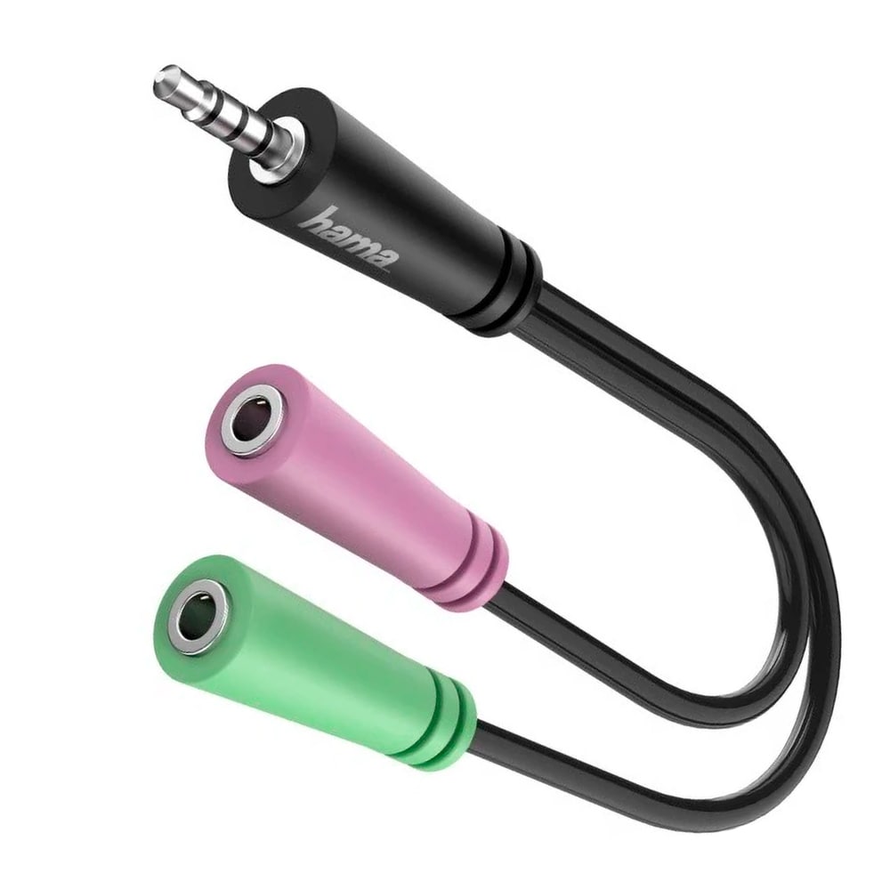 Adaptor audio Jack 3.5 mm 4 pini - 2 x Jack 3.5 mm 3 pini HAMA 200352, negru