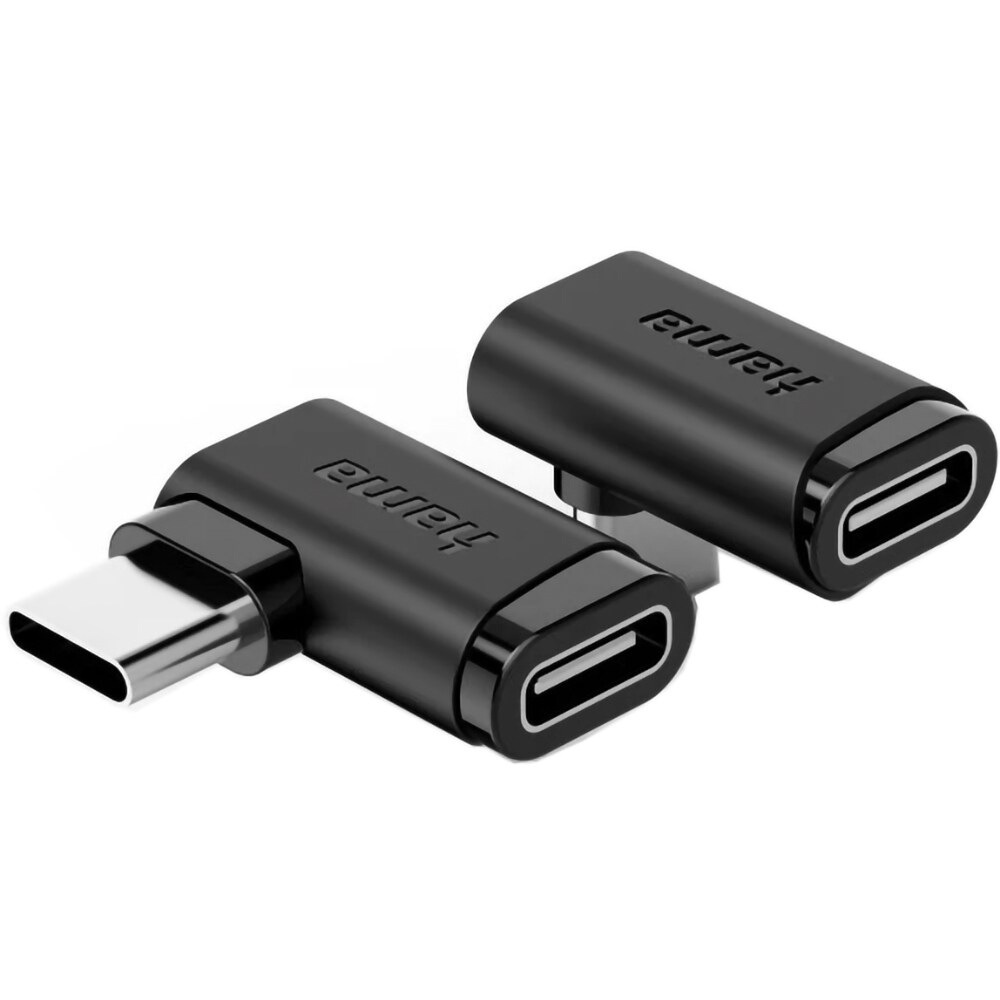 Set 2 adaptoare USB-C la 90 grade HAMA 200359, USB 3.2 Gen 2, 10 Gbps, 240W, negru