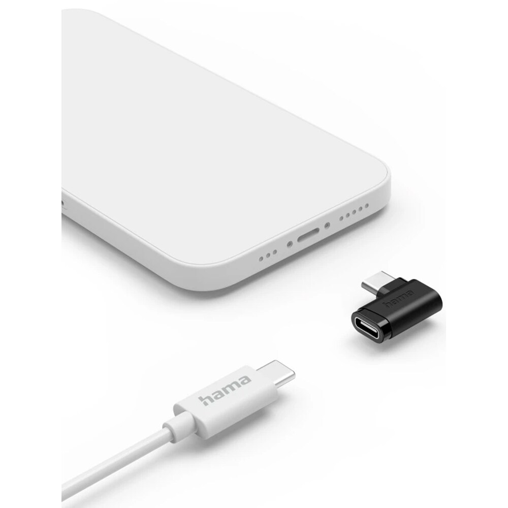 Set 2 adaptoare USB-C la 90 grade HAMA 200359, USB 3.2 Gen 2, 10 Gbps, 240W, negru