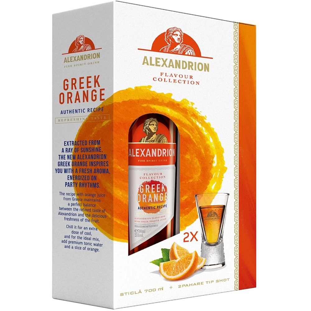 Set Brandy Alexandrion Greek Orange, 0.7L + 2 pahare