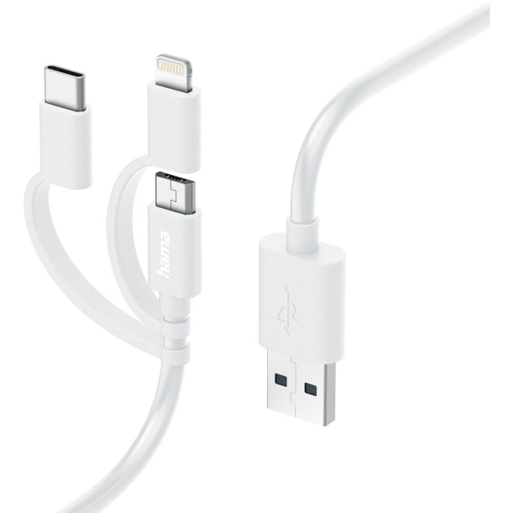 Cablu date 3 in 1 HAMA 201535, USB-A - MicroUSB/Lightning/USB-C, 1m, alb