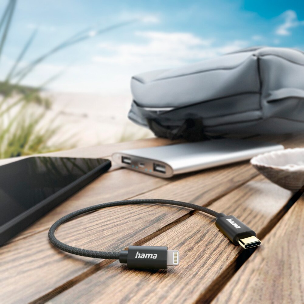 Cablu date HAMA 201601, USB-C - Lightning, 0.2m, negru