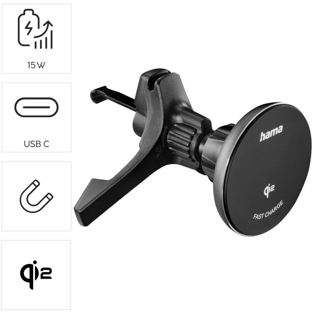 Incarcator Wireless auto HAMA 201736, 15W, MagSafe, negru