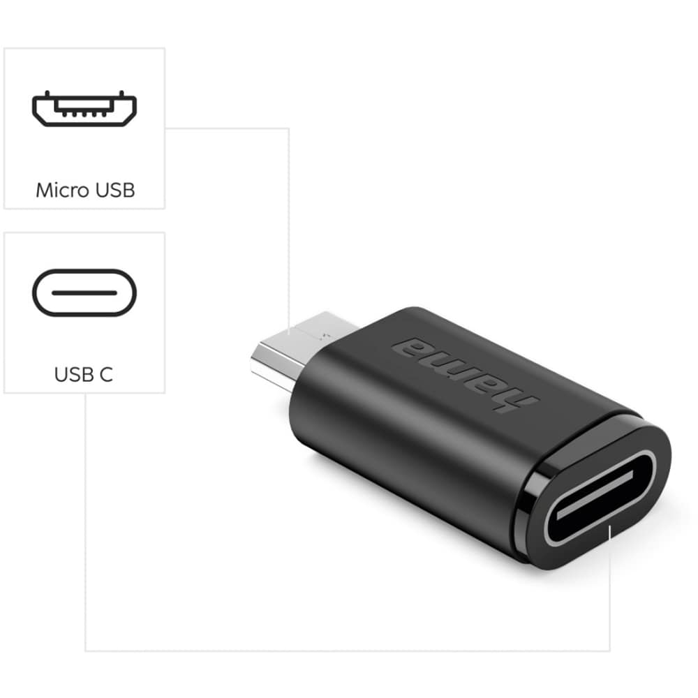 Adaptor HAMA 201744, Micro-USB - USB-C, 3 buc, negru