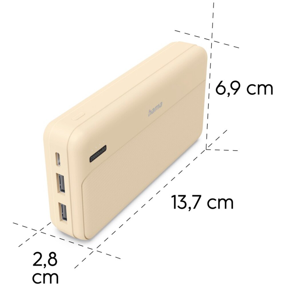 Baterie externa HAMA Pocket 20 201775, 20000mAh, 2x USB-A, 1x USB-C, Sand