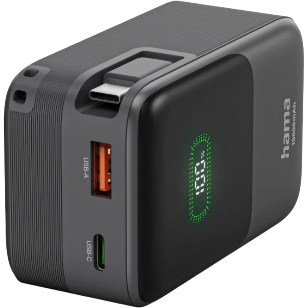 Baterie externa HAMA Roll Up 10 201784, 10000mAh, 1x USB-C, 1x USB-A, negru
